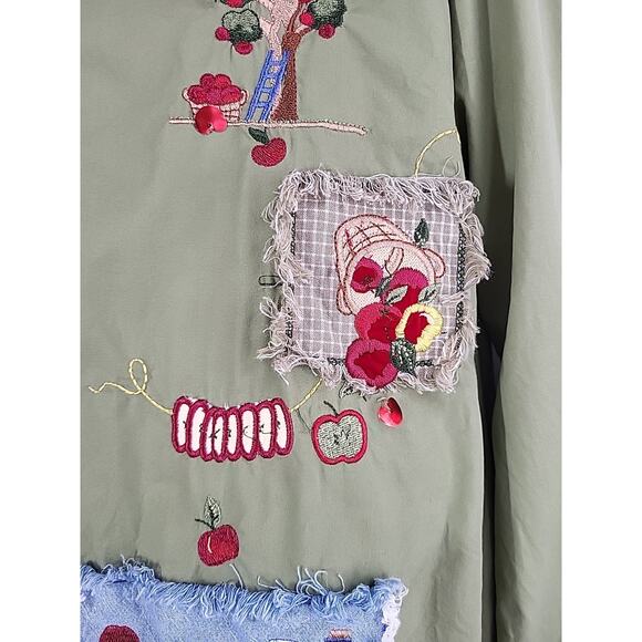 Apple Picking Fall Harvest Shirt 18W-20W Green Embroidered Sequin Button Front - Picture 4 of 12